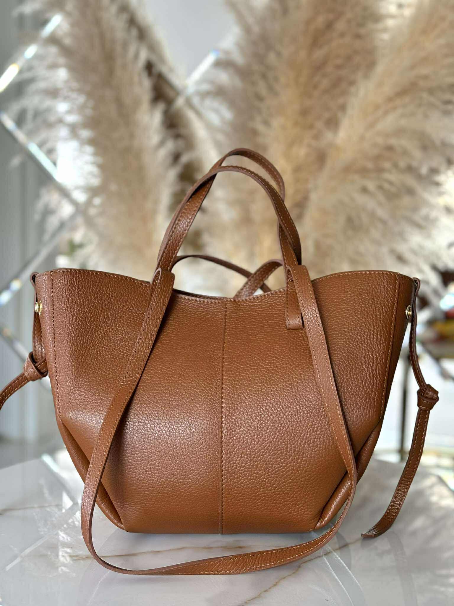 Torebka POLENKA skóra naturalna shopper kuferek 2w1 camel - obrazek 7