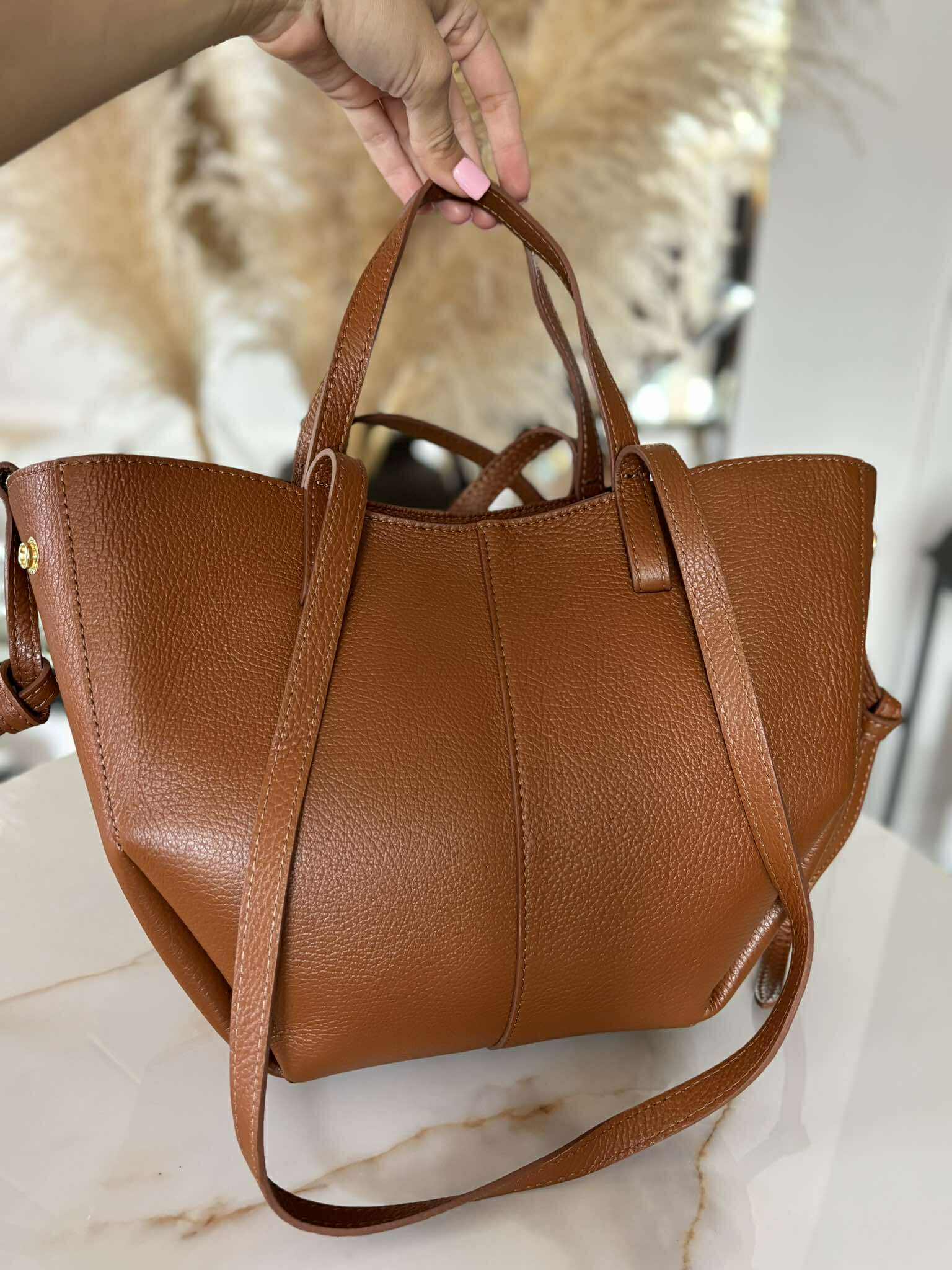 Torebka POLENKA skóra naturalna shopper kuferek 2w1 camel - obrazek 8