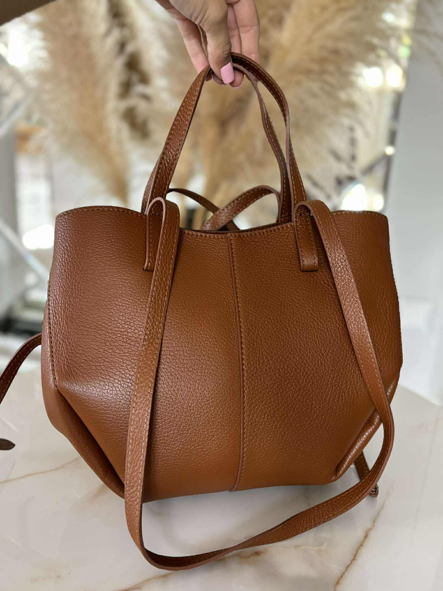 Torebka POLENKA skóra naturalna shopper kuferek 2w1 camel - obrazek 9