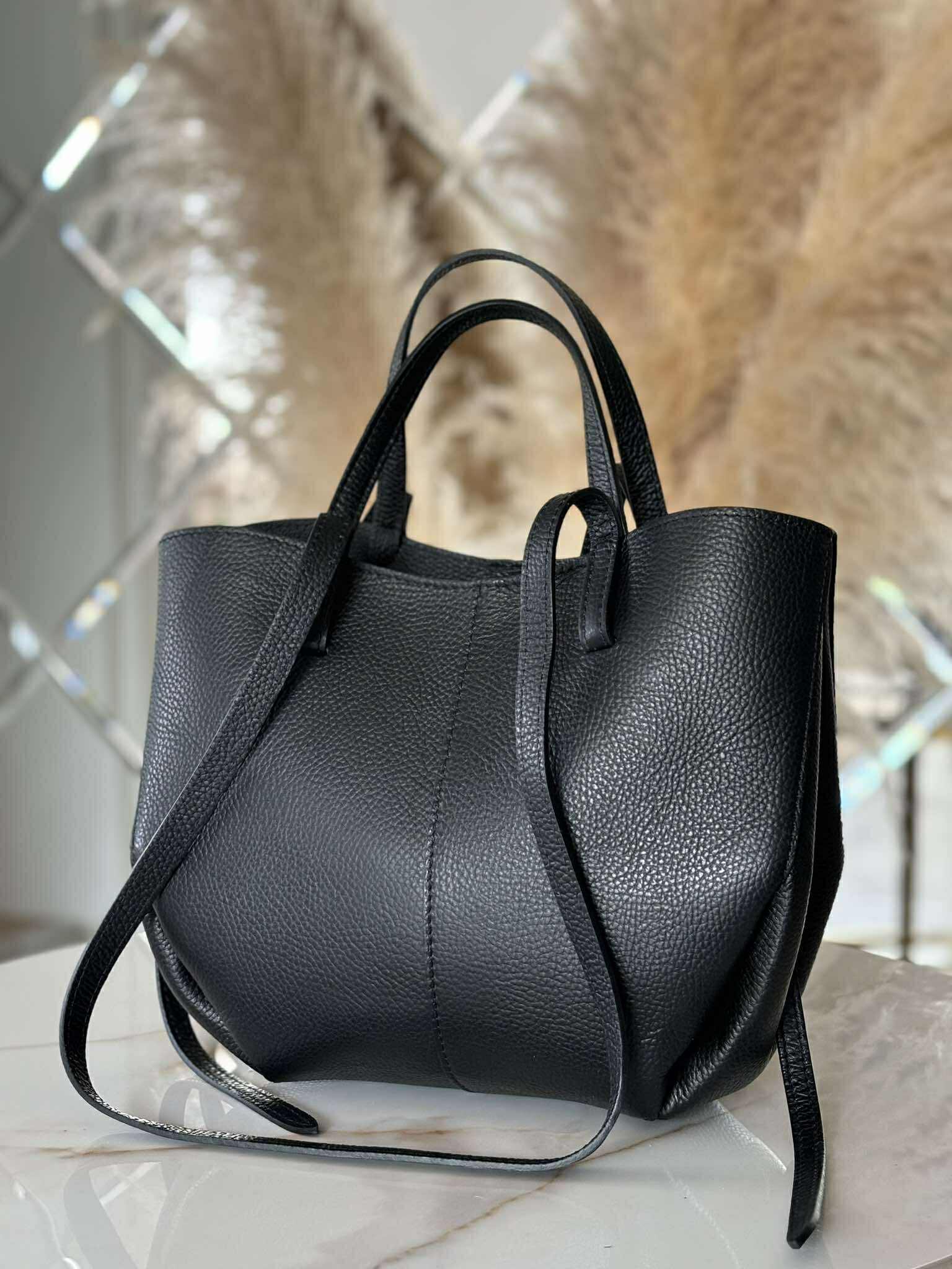 Torebka POLENKA skóra naturalna shopper kuferek 2w1 czarna