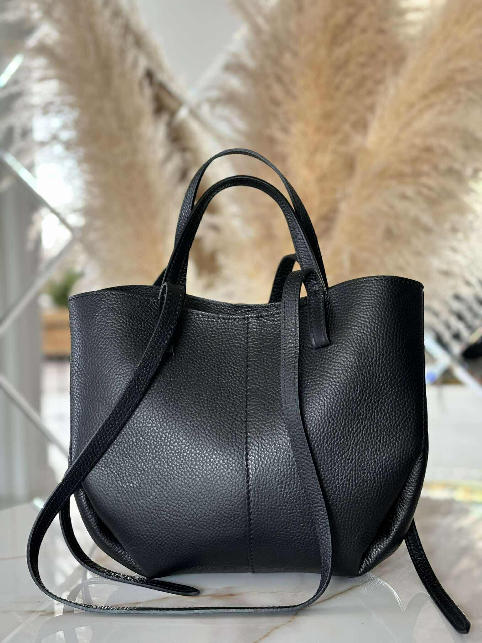 Torebka POLENKA skóra naturalna shopper kuferek 2w1 czarna - obrazek 2