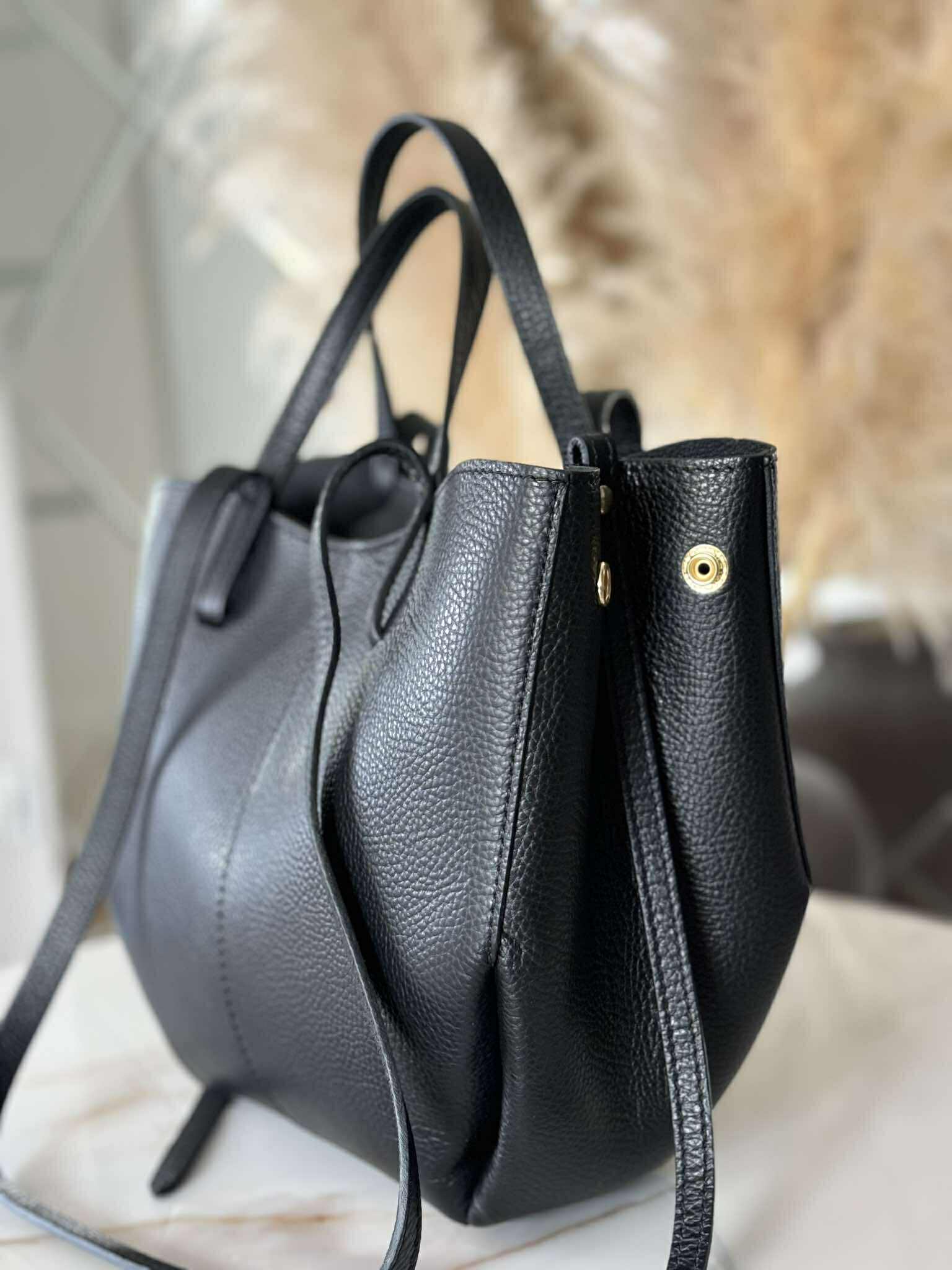 Torebka POLENKA skóra naturalna shopper kuferek 2w1 czarna - obrazek 3
