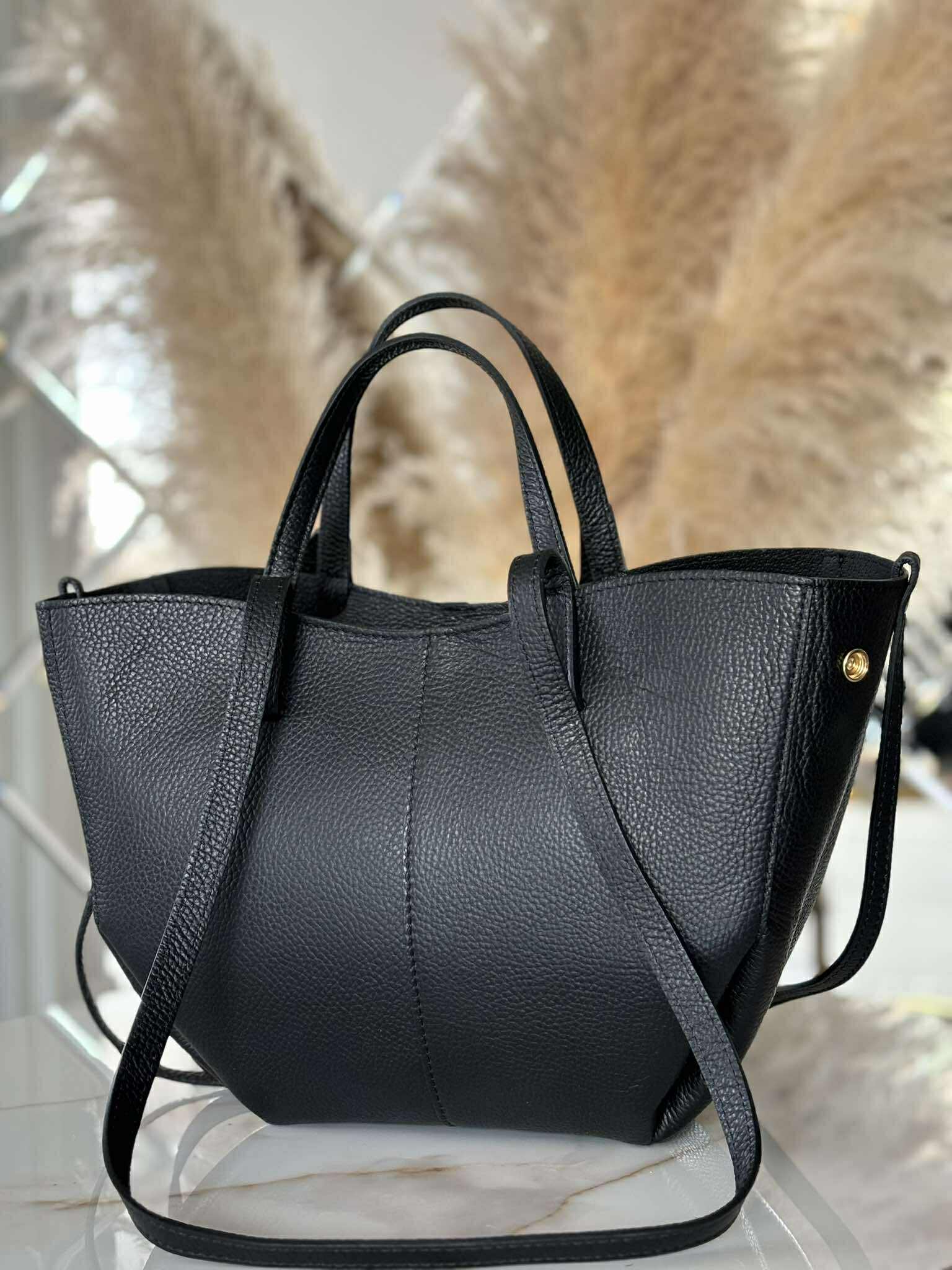 Torebka POLENKA skóra naturalna shopper kuferek 2w1 czarna - obrazek 6