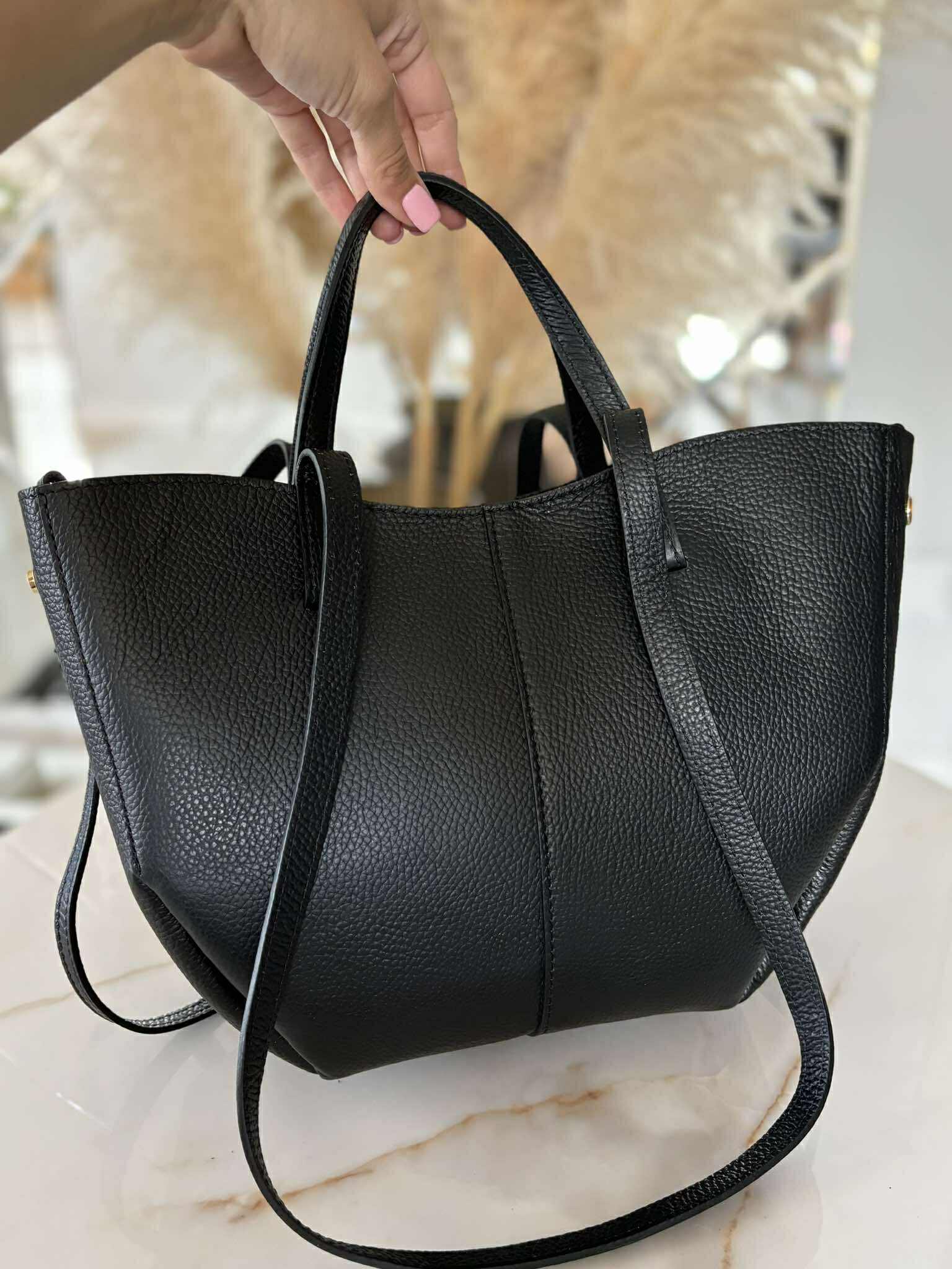 Torebka POLENKA skóra naturalna shopper kuferek 2w1 czarna - obrazek 7