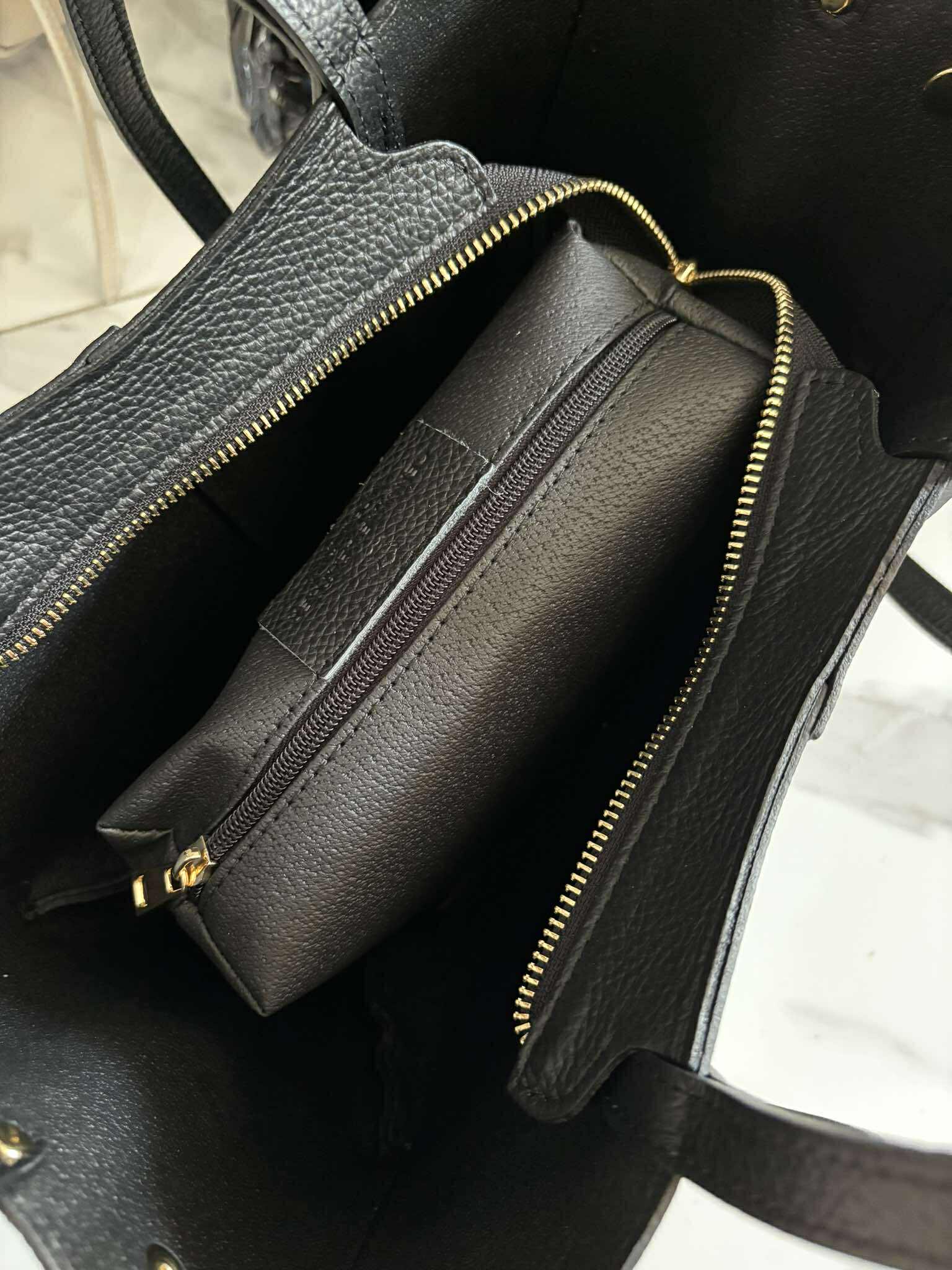 Torebka POLENKA skóra naturalna shopper kuferek 2w1 czarna - obrazek 5
