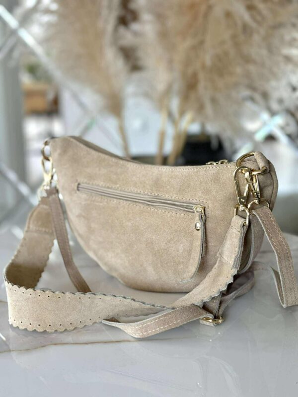 Torebka skóra naturalna listonoszka crossbody półksiężyc beżowa - obrazek 4