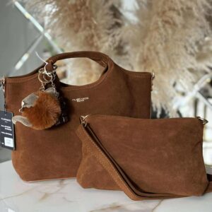 Torebka skóra ekologiczna FLORA&CO 2w1 kuferek listonoszka brelok camel