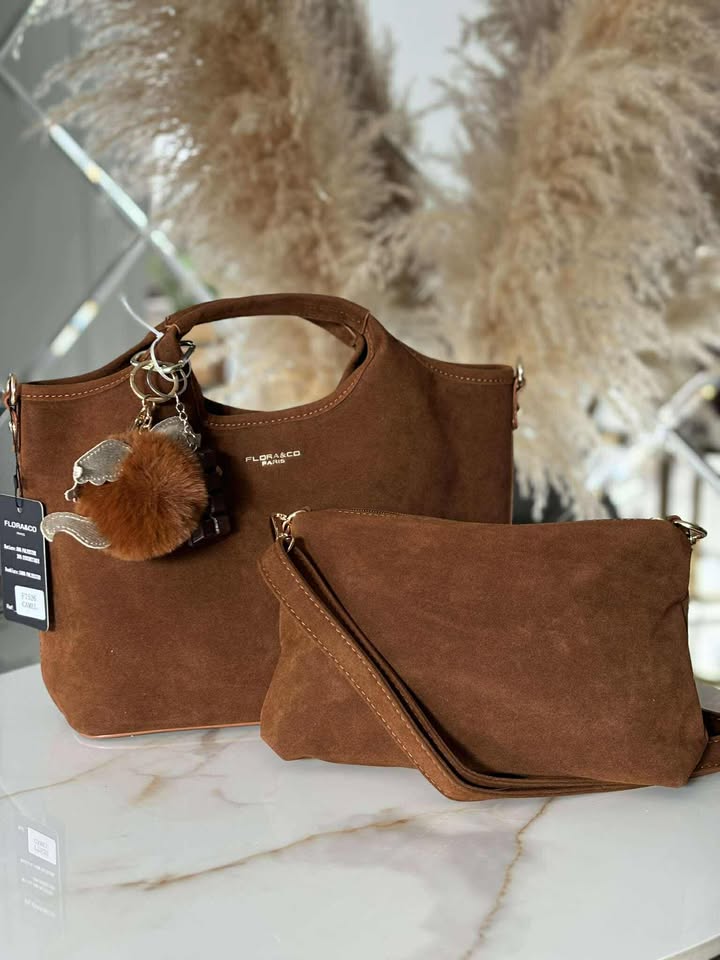 Torebka skóra ekologiczna FLORA&CO 2w1 kuferek listonoszka brelok camel