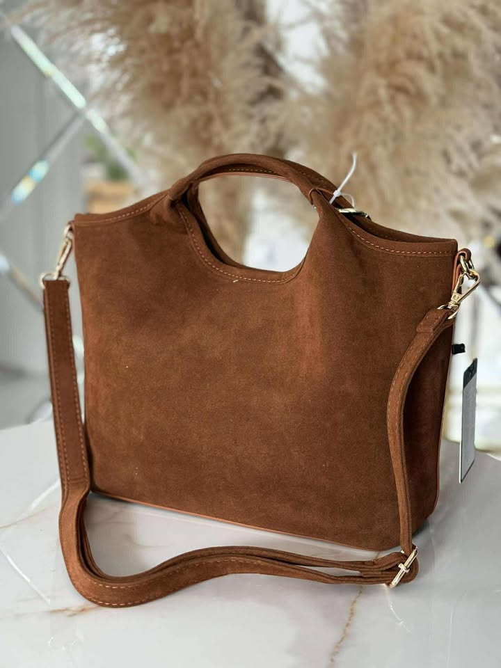 Torebka skóra ekologiczna FLORA&CO 2w1 kuferek listonoszka brelok camel - obrazek 5