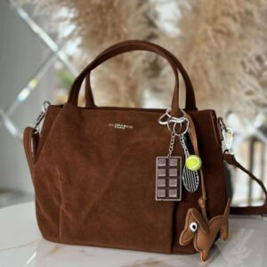 Torebka skóra ekologiczna FLORA&CO kuferek listonoszka brelok camel