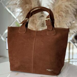 Torebka skóra ekologiczna FLORA&CO kuferek shopper camel