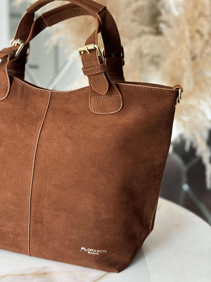 Torebka skóra ekologiczna FLORA&CO kuferek shopper camel - obrazek 3
