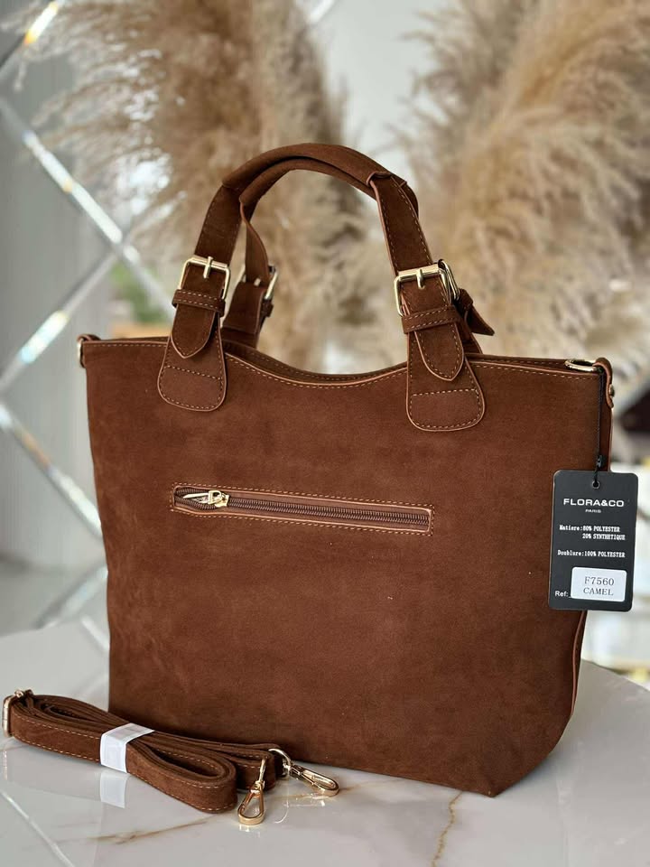 Torebka skóra ekologiczna FLORA&CO kuferek shopper camel - obrazek 4