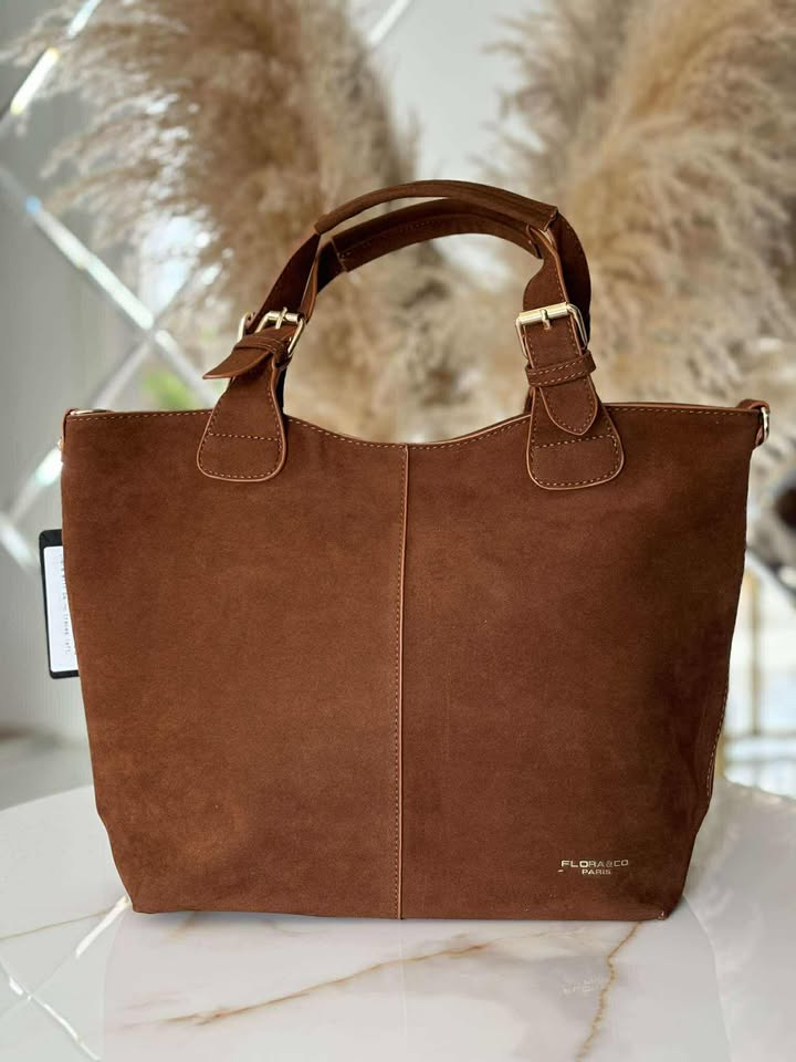 Torebka skóra ekologiczna FLORA&CO kuferek shopper camel - obrazek 2