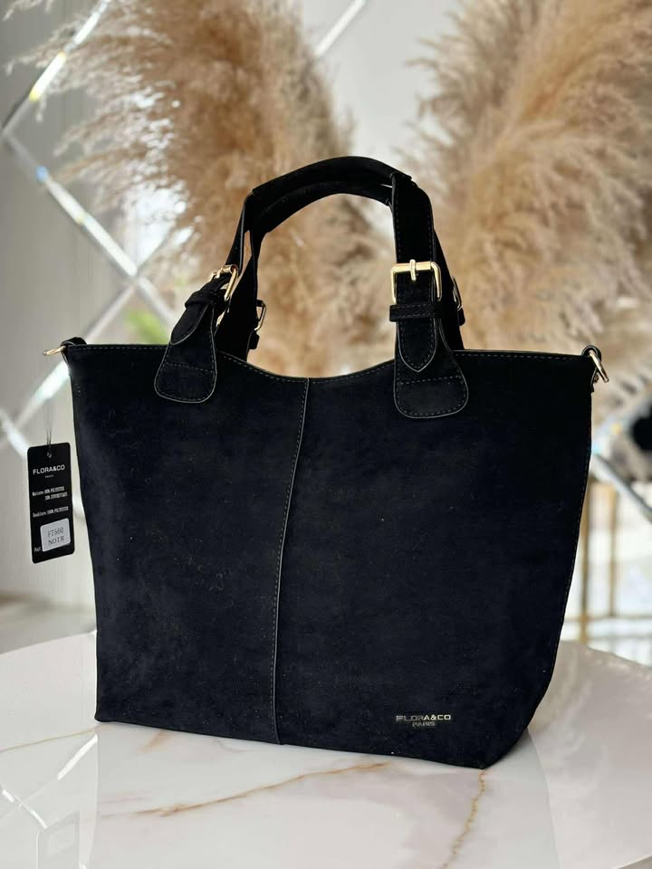 Torebka skóra ekologiczna FLORA&CO kuferek shopper czarna