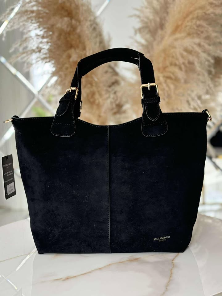 Torebka skóra ekologiczna FLORA&CO kuferek shopper czarna - obrazek 2