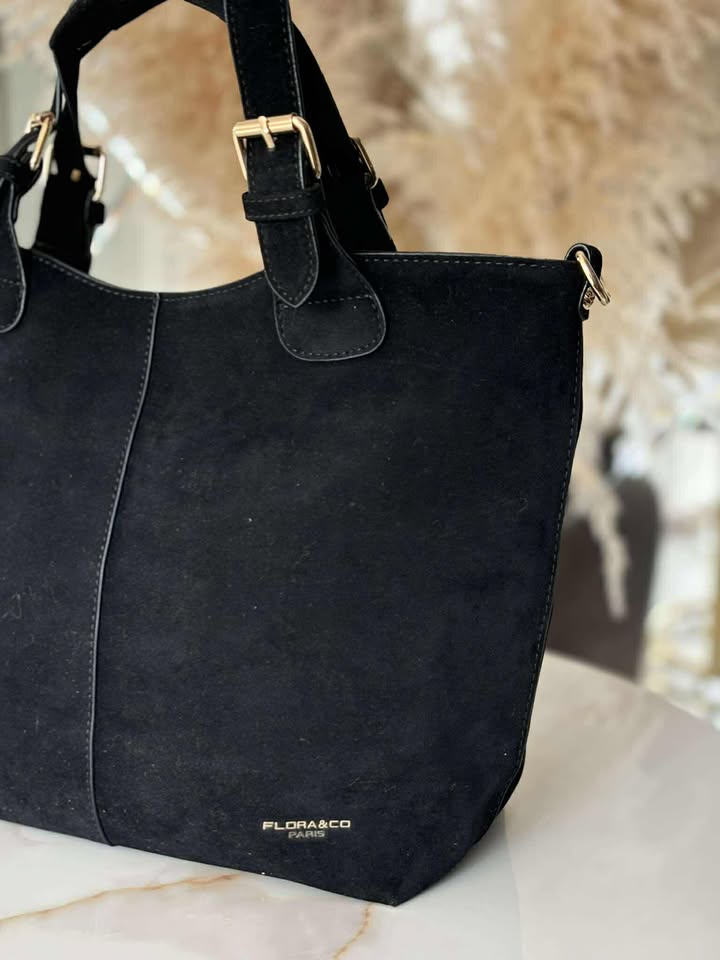 Torebka skóra ekologiczna FLORA&CO kuferek shopper czarna - obrazek 3