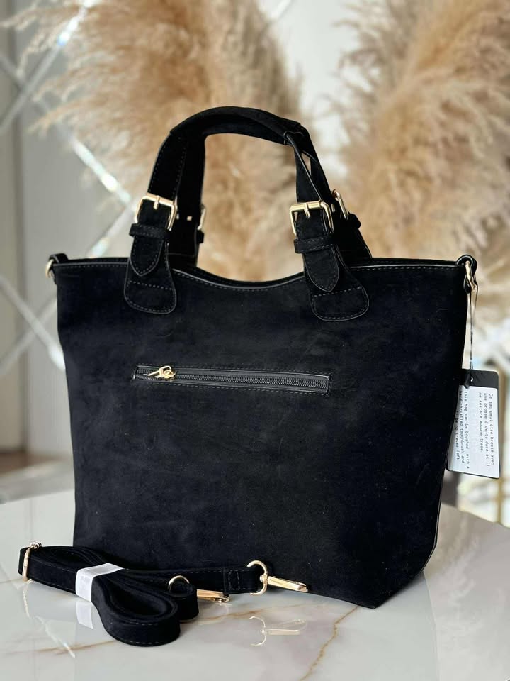 Torebka skóra ekologiczna FLORA&CO kuferek shopper czarna - obrazek 4