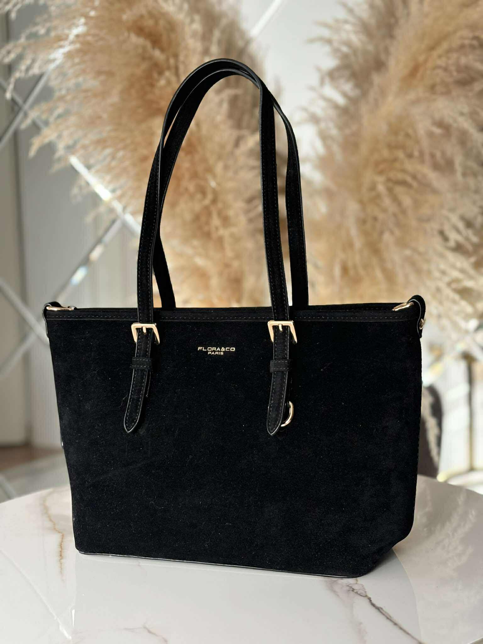 Torebka skóra ekologiczna FLORA&CO shopper A5 czarna