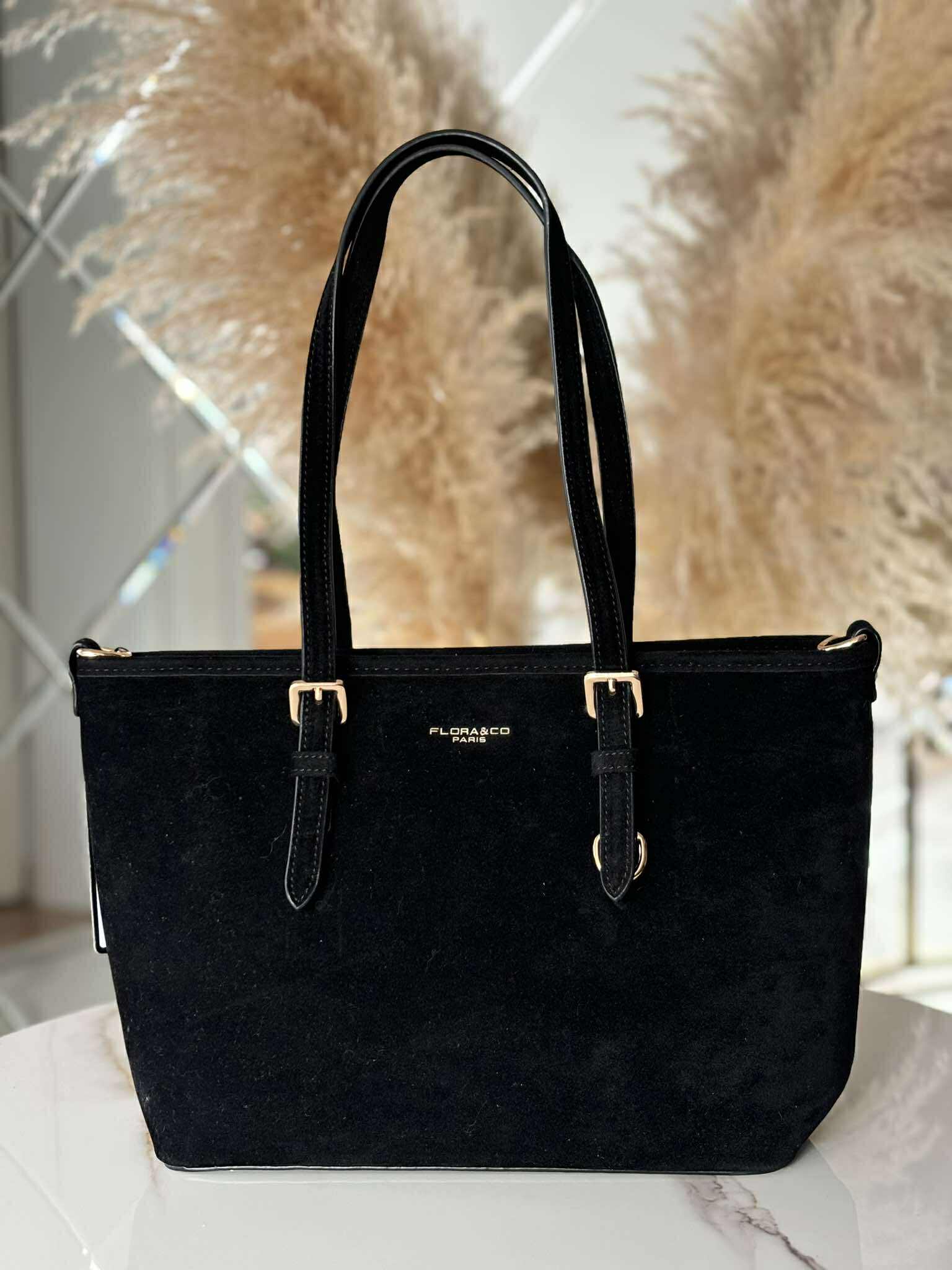 Torebka skóra ekologiczna FLORA&CO shopper A5 czarna - obrazek 2