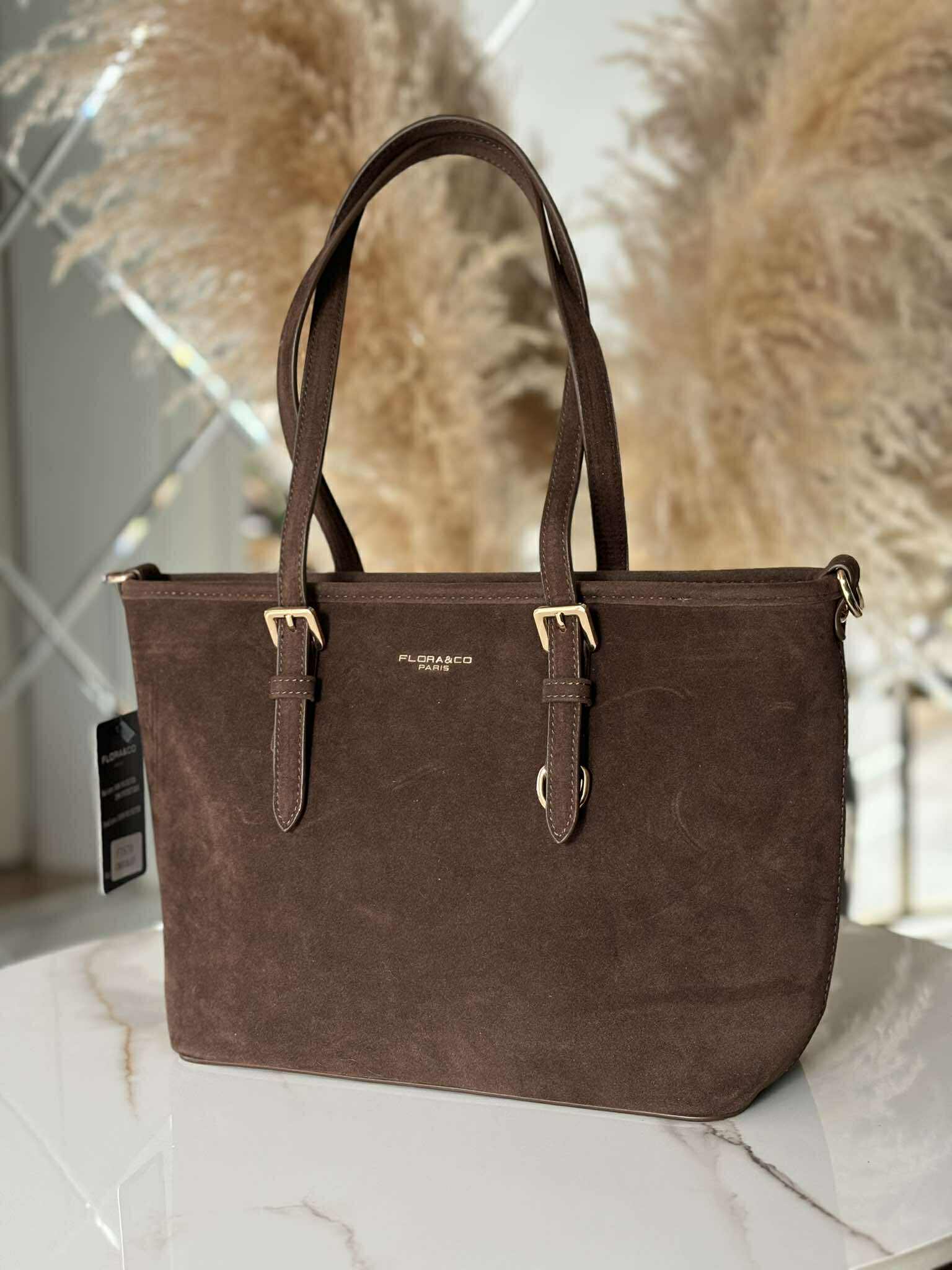 Torebka skóra ekologiczna FLORA&CO A5 shopper brązowa
