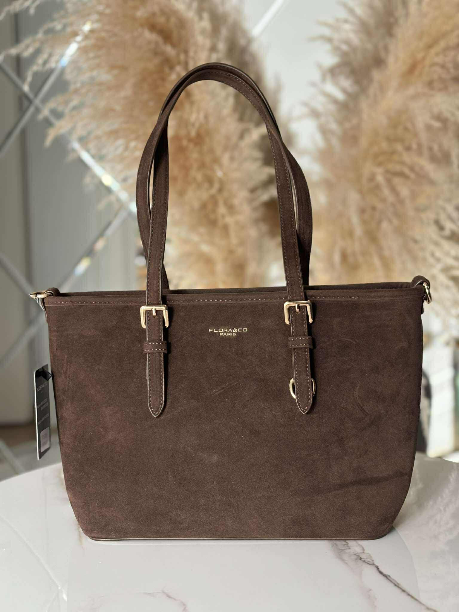 Torebka skóra ekologiczna FLORA&CO A5 shopper brązowa - obrazek 2