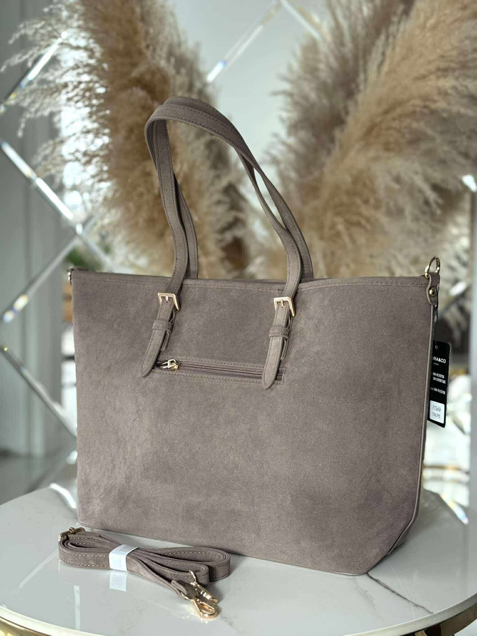 Torebka skóra ekologiczna FLORA&CO shopper A4 fango - obrazek 3