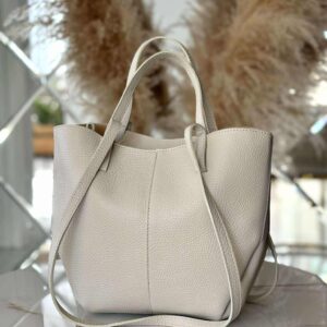 Torebka POLENKA skóra naturalna shopper kuferek 2w1 ecru śmietanka