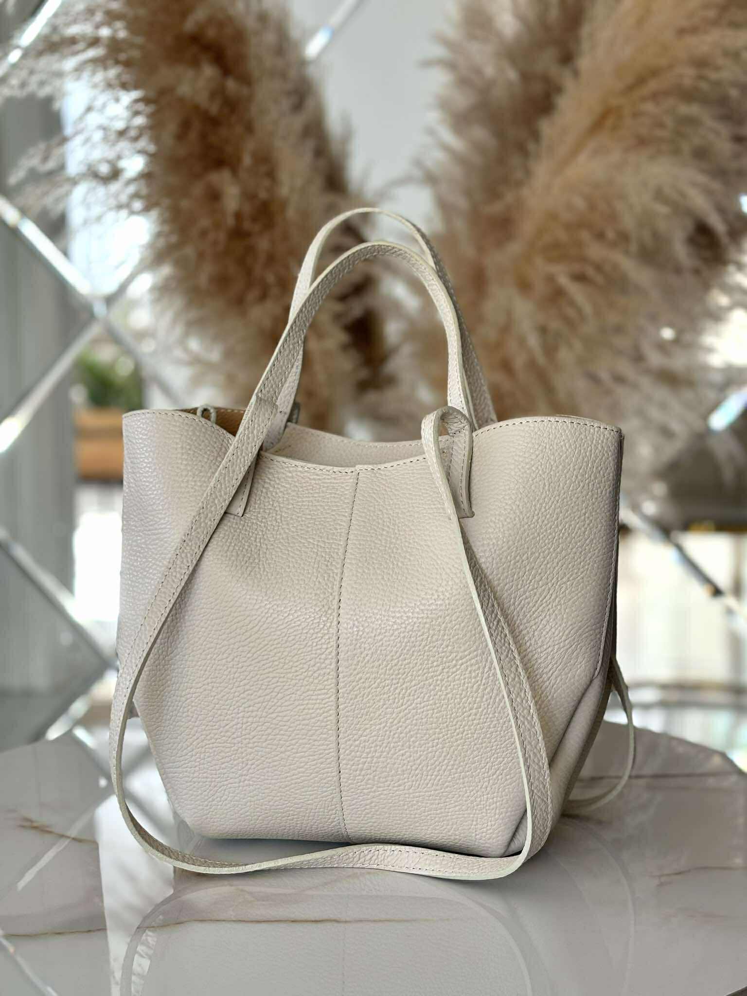 Torebka POLENKA skóra naturalna shopper kuferek 2w1 ecru śmietanka