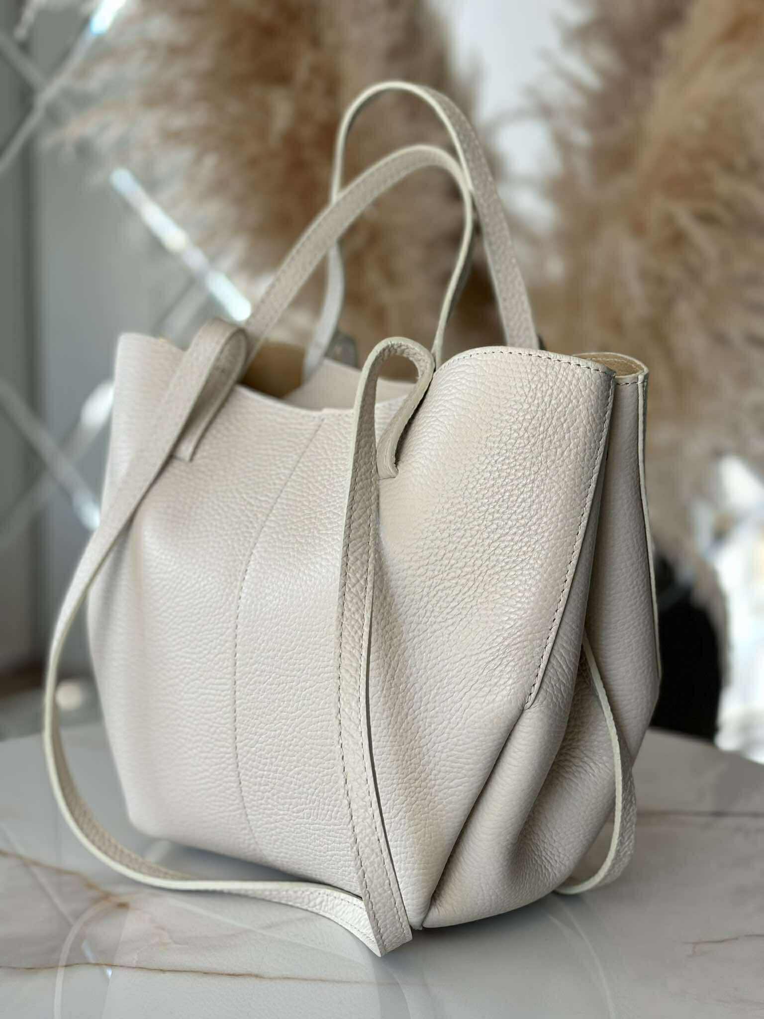 Torebka POLENKA skóra naturalna shopper kuferek 2w1 ecru śmietanka - obrazek 3