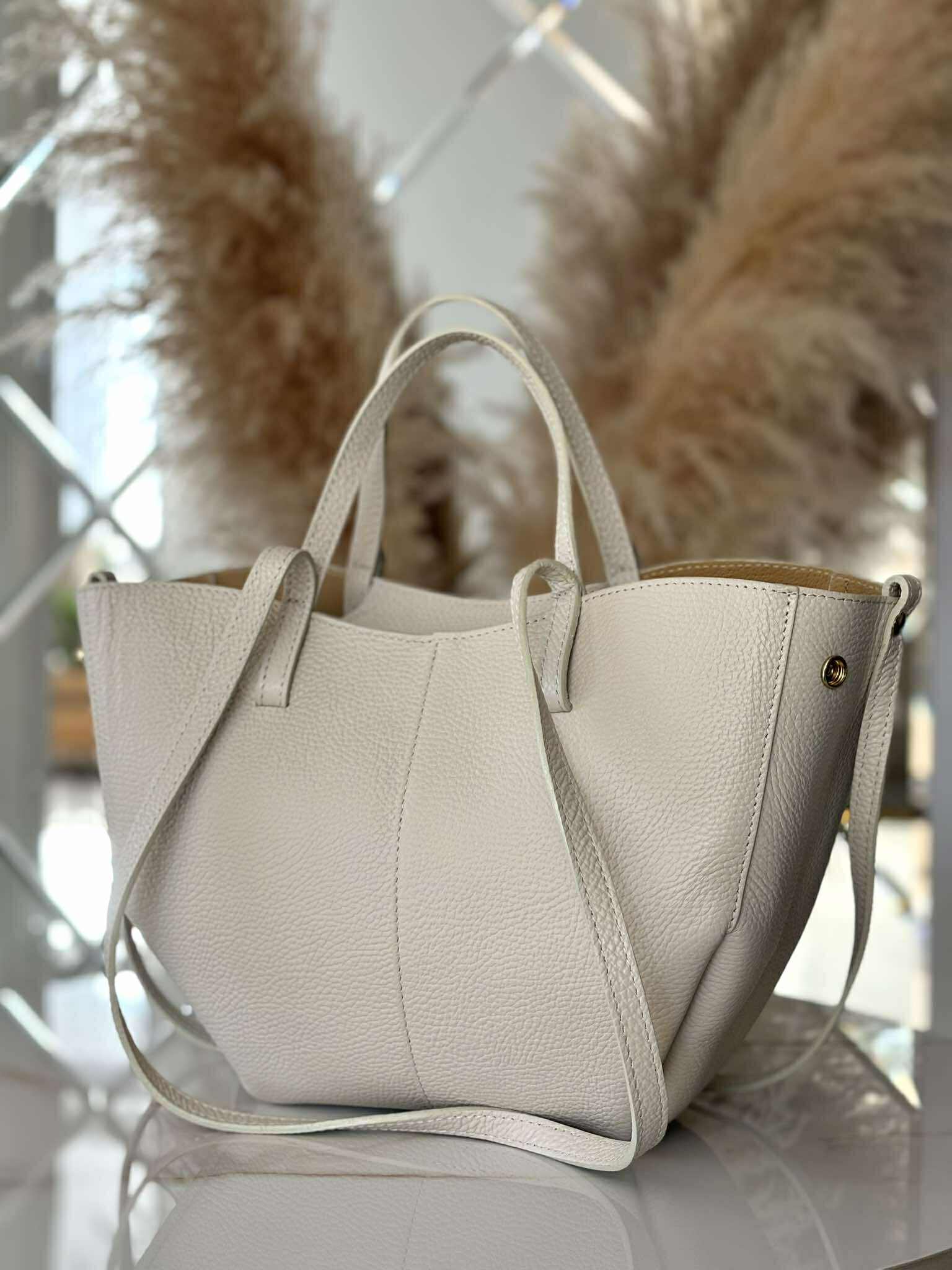 Torebka POLENKA skóra naturalna shopper kuferek 2w1 ecru śmietanka - obrazek 4