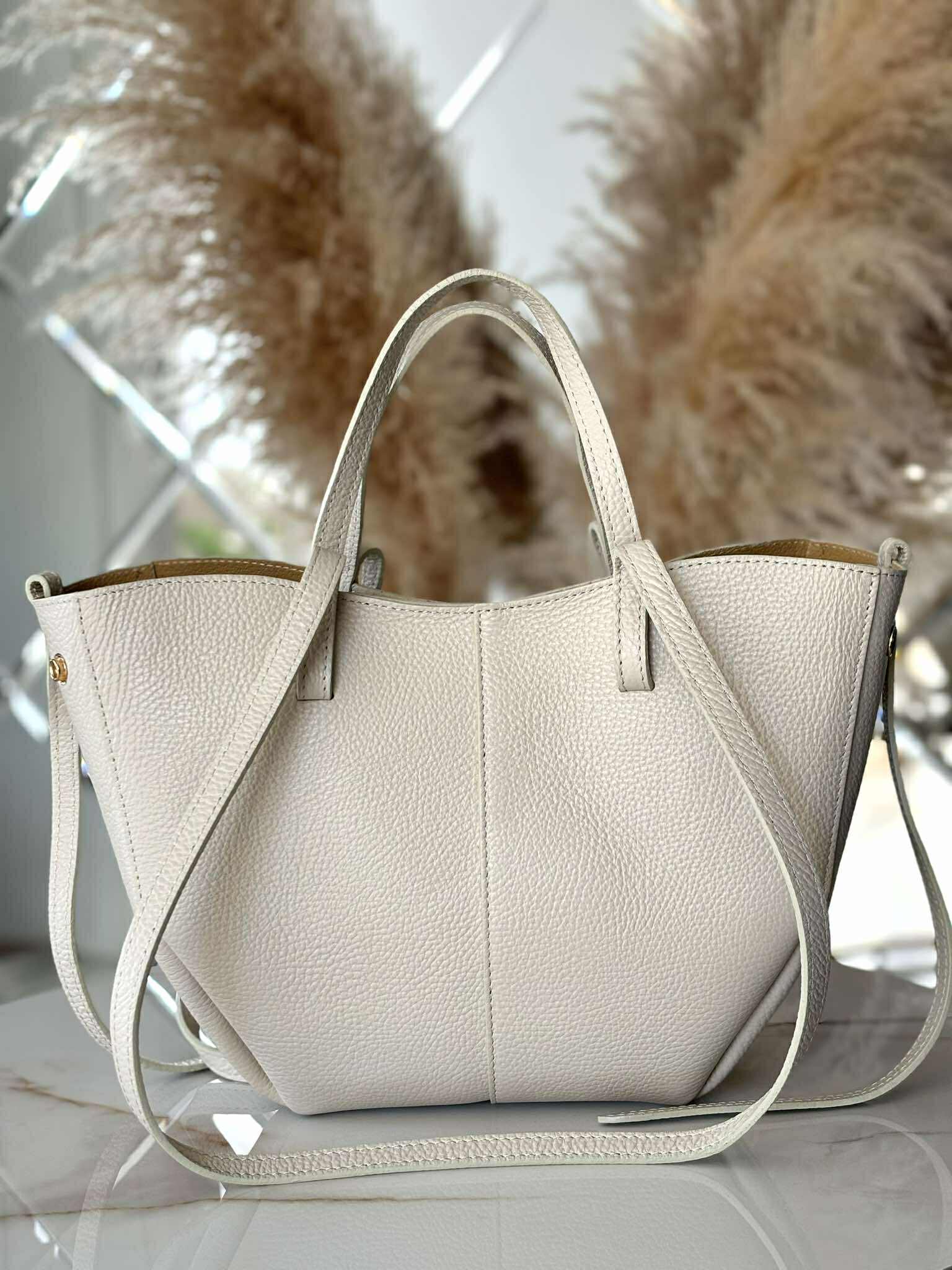Torebka POLENKA skóra naturalna shopper kuferek 2w1 ecru śmietanka - obrazek 5