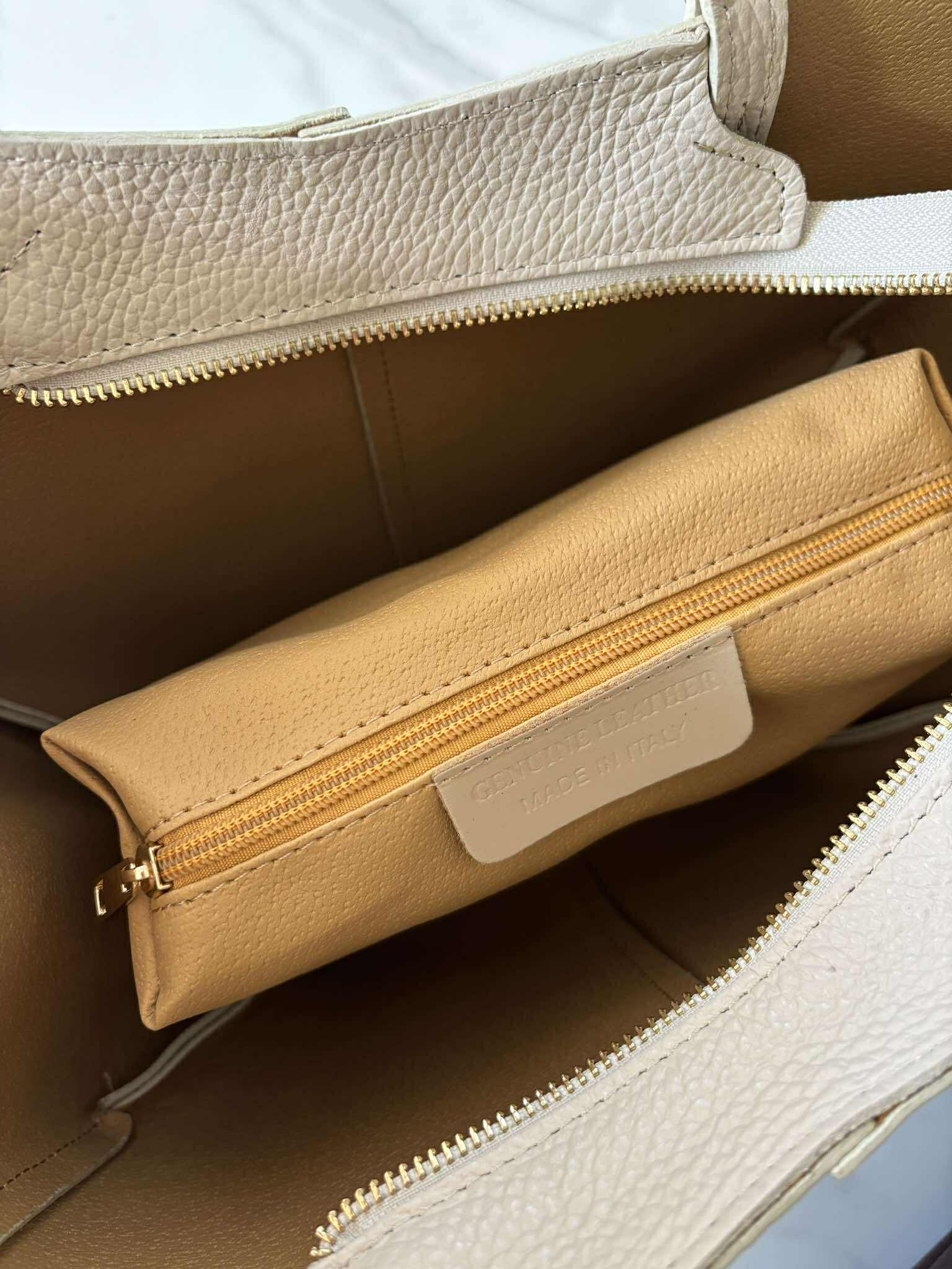 Torebka POLENKA skóra naturalna shopper kuferek 2w1 ecru śmietanka - obrazek 6