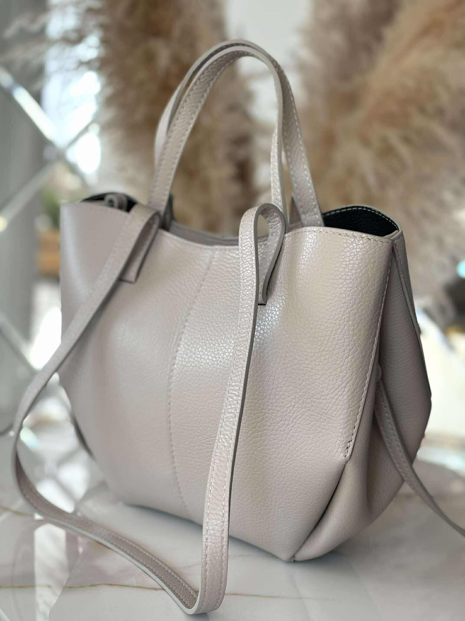 Torebka POLENKA skóra naturalna shopper kuferek 2w1 kaszmir - obrazek 3