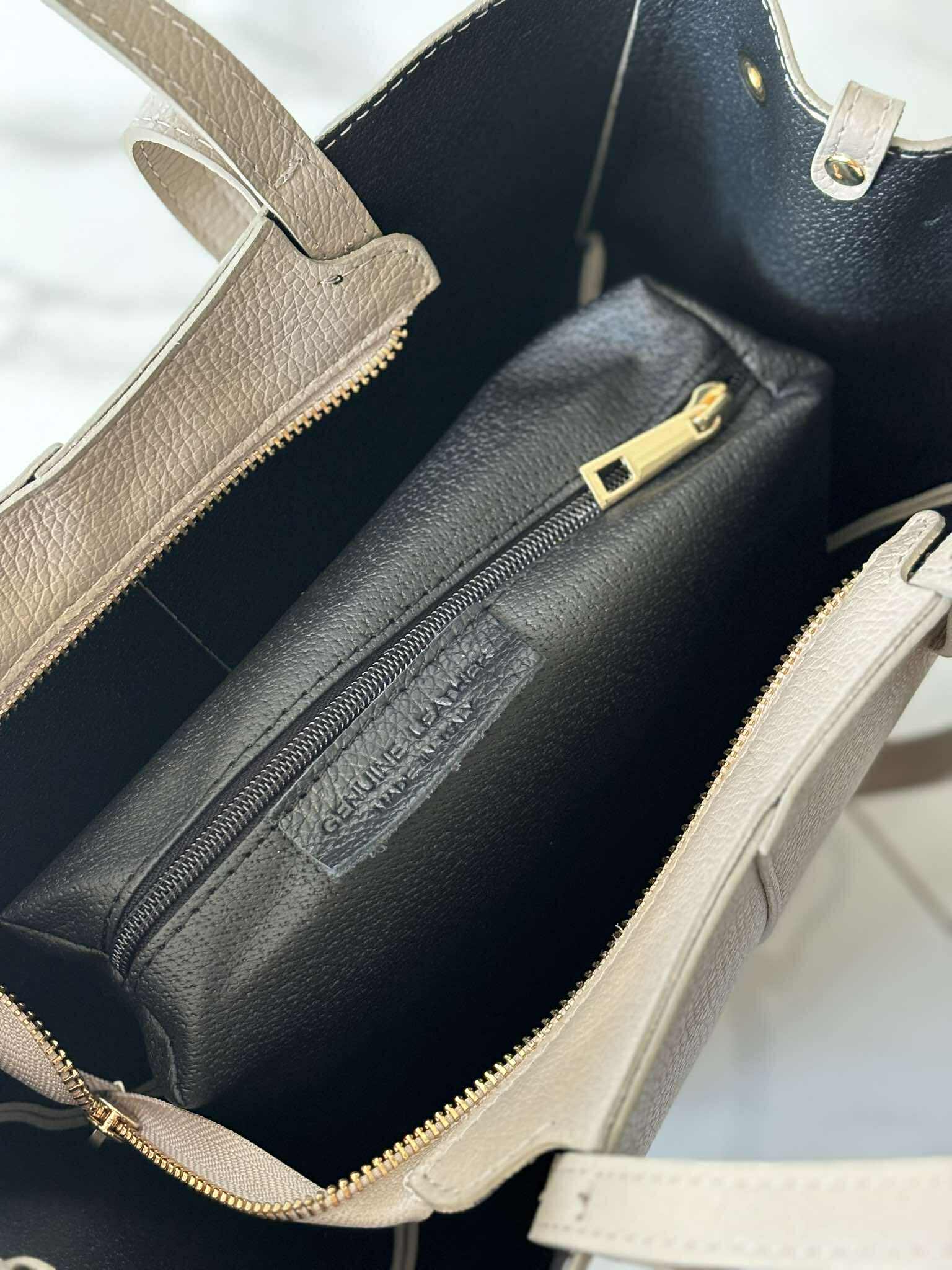 Torebka POLENKA skóra naturalna shopper kuferek 2w1 kaszmir - obrazek 6