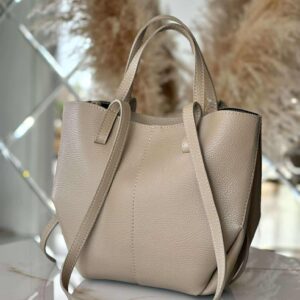 Torebka POLENKA skóra naturalna shopper kuferek 2w1 beżowa