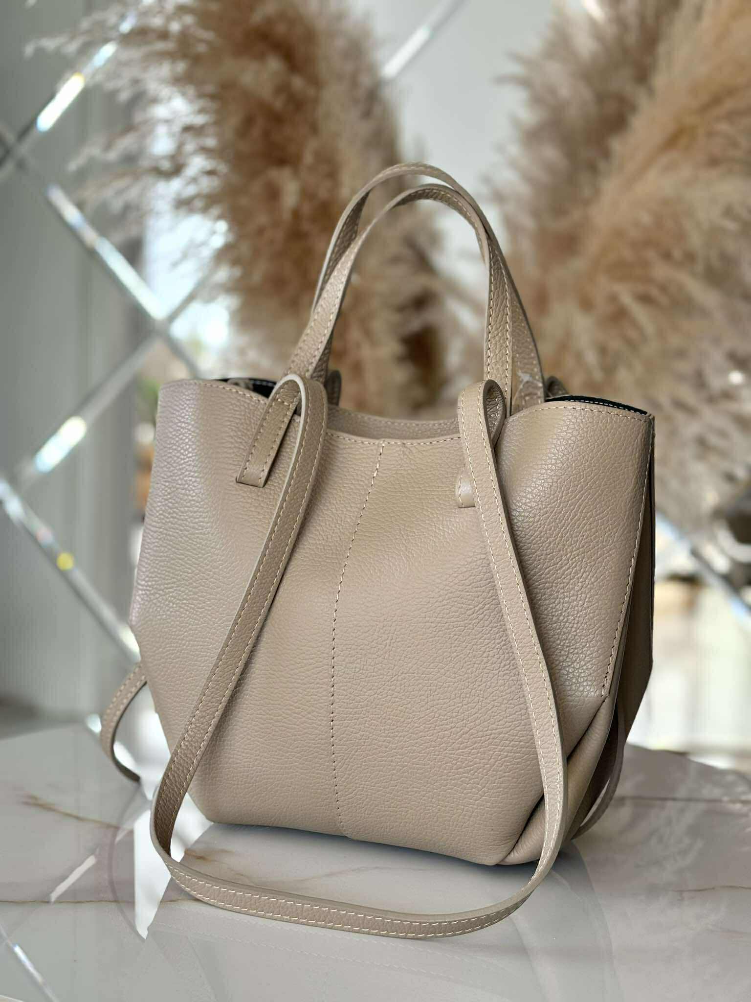 Torebka POLENKA skóra naturalna shopper kuferek 2w1 beżowa