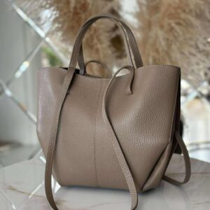 Torebka POLENKA skóra naturalna shopper kuferek 2w1 ciemny beż