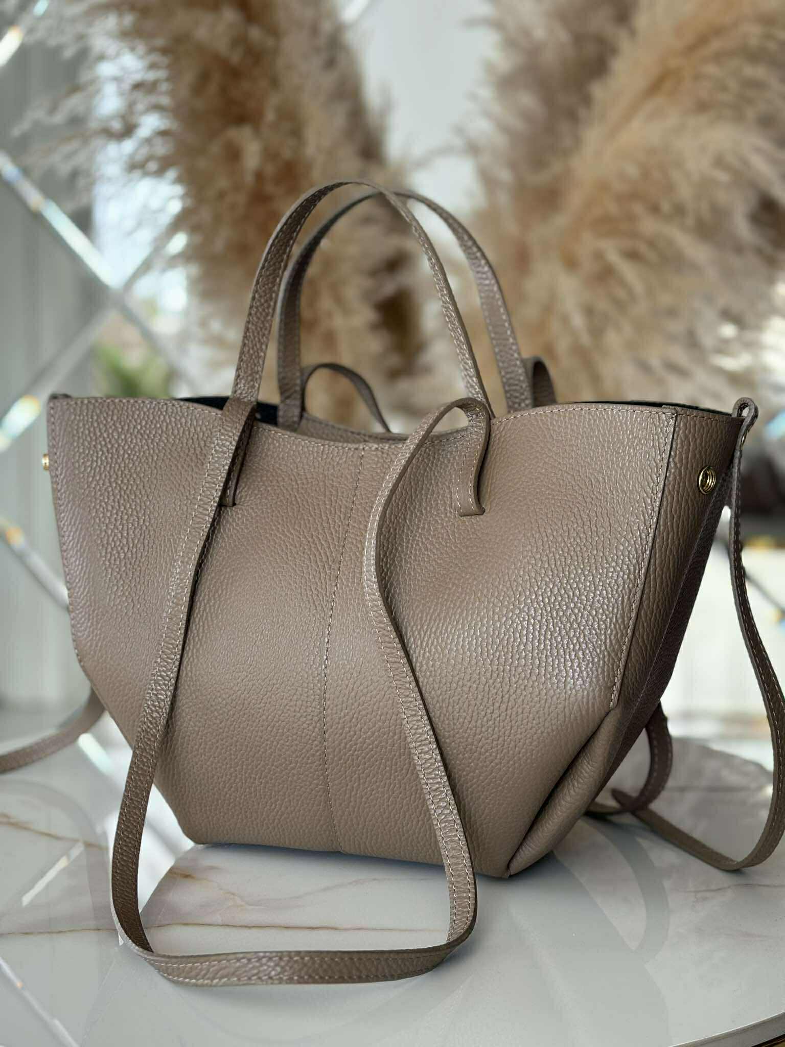 Torebka POLENKA skóra naturalna shopper kuferek 2w1 ciemny beż - obrazek 4