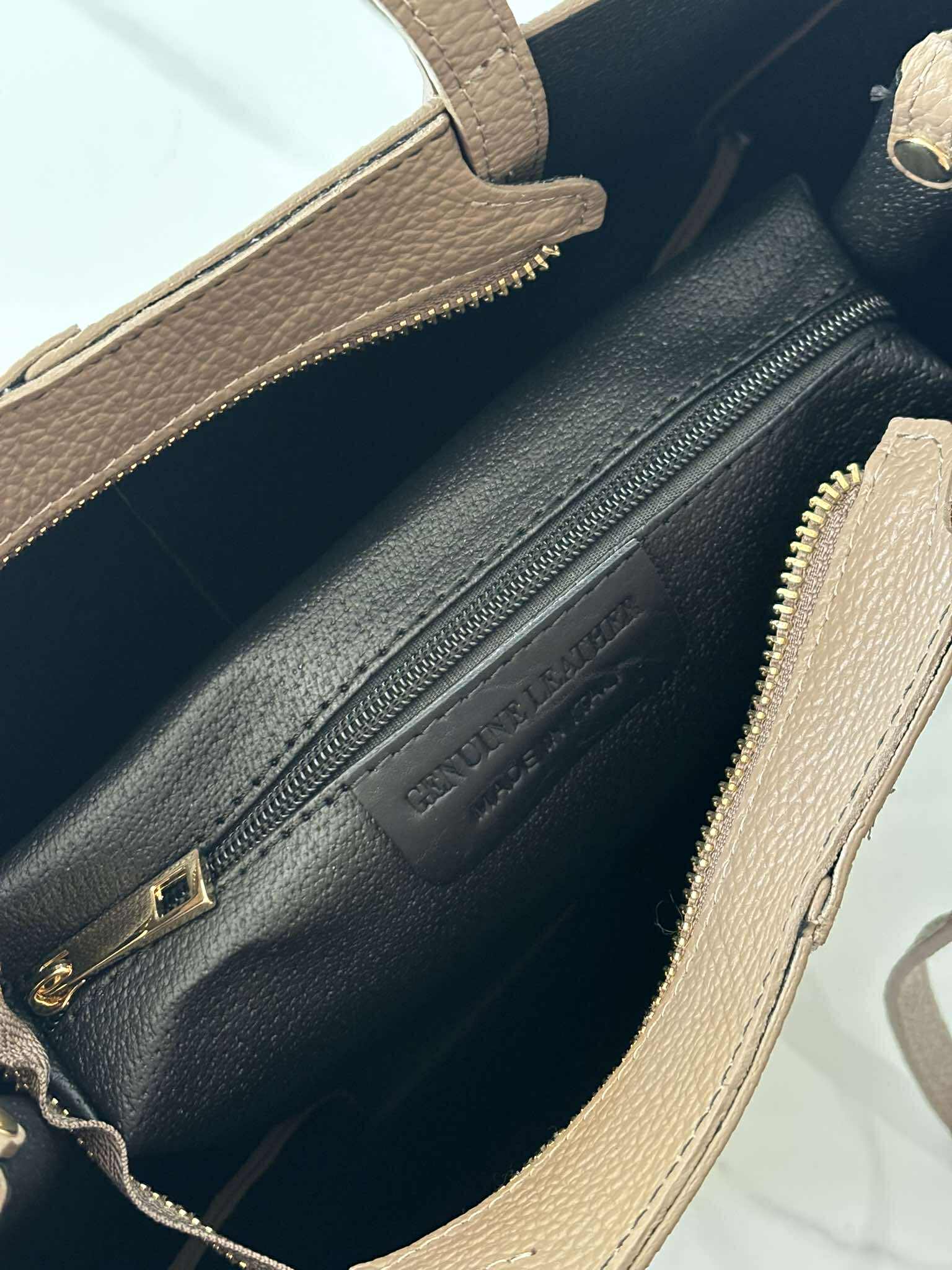 Torebka POLENKA skóra naturalna shopper kuferek 2w1 ciemny beż - obrazek 6