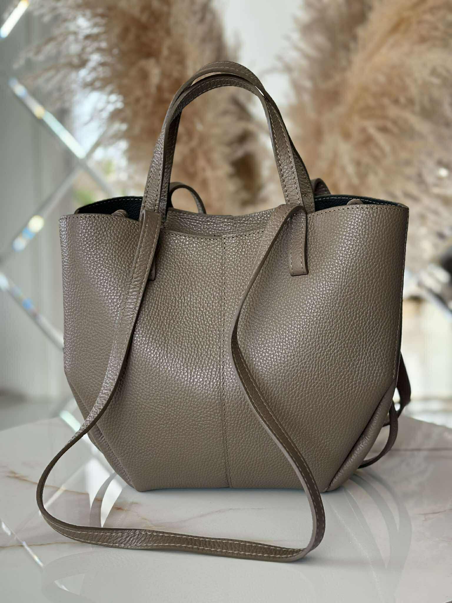 Torebka POLENKA skóra naturalna shopper kuferek 2w1 taupe - obrazek 2