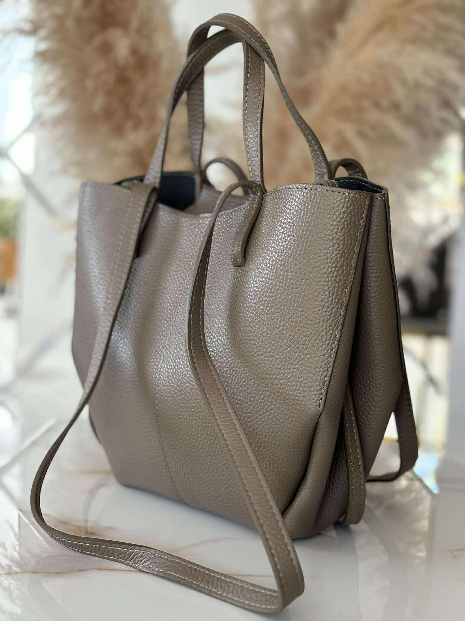 Torebka POLENKA skóra naturalna shopper kuferek 2w1 taupe - obrazek 3