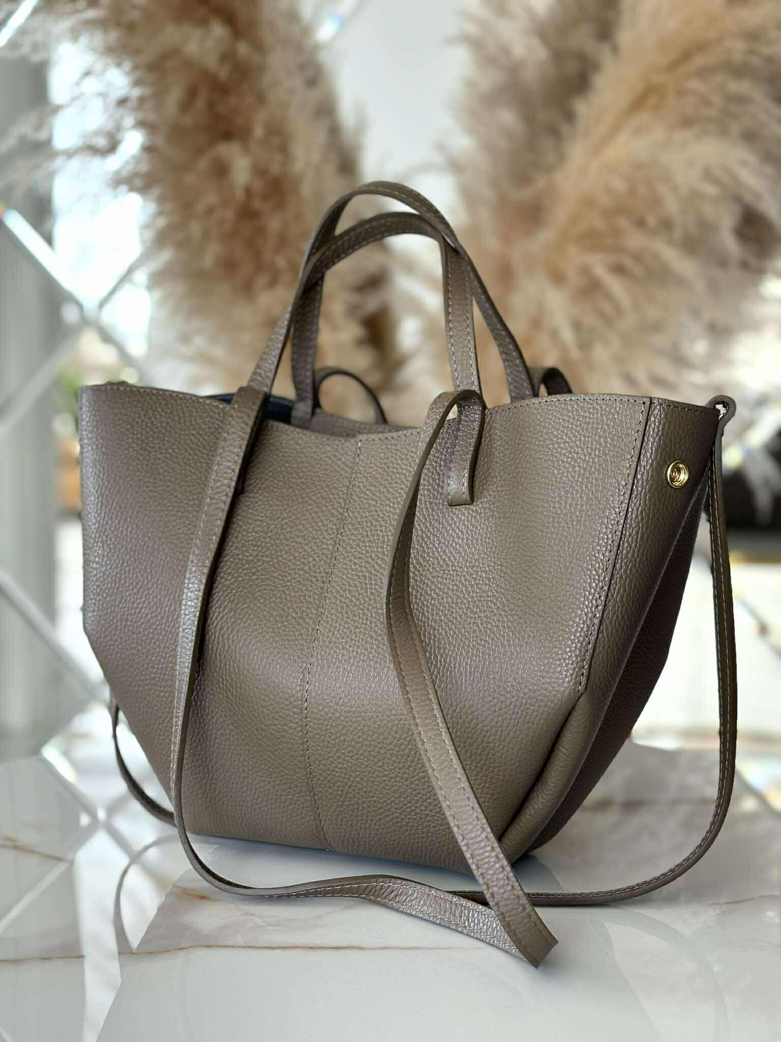 Torebka POLENKA skóra naturalna shopper kuferek 2w1 taupe - obrazek 4