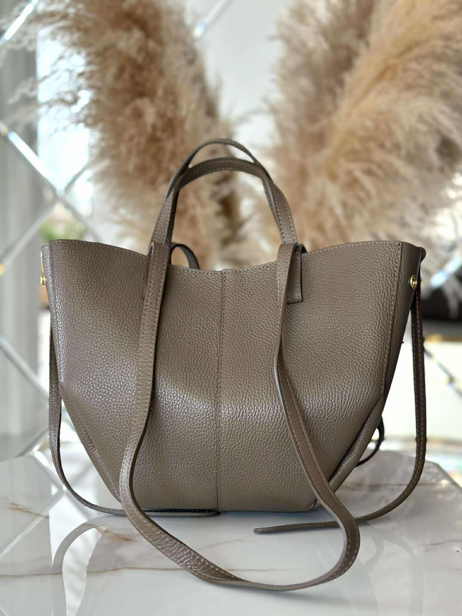 Torebka POLENKA skóra naturalna shopper kuferek 2w1 taupe - obrazek 5