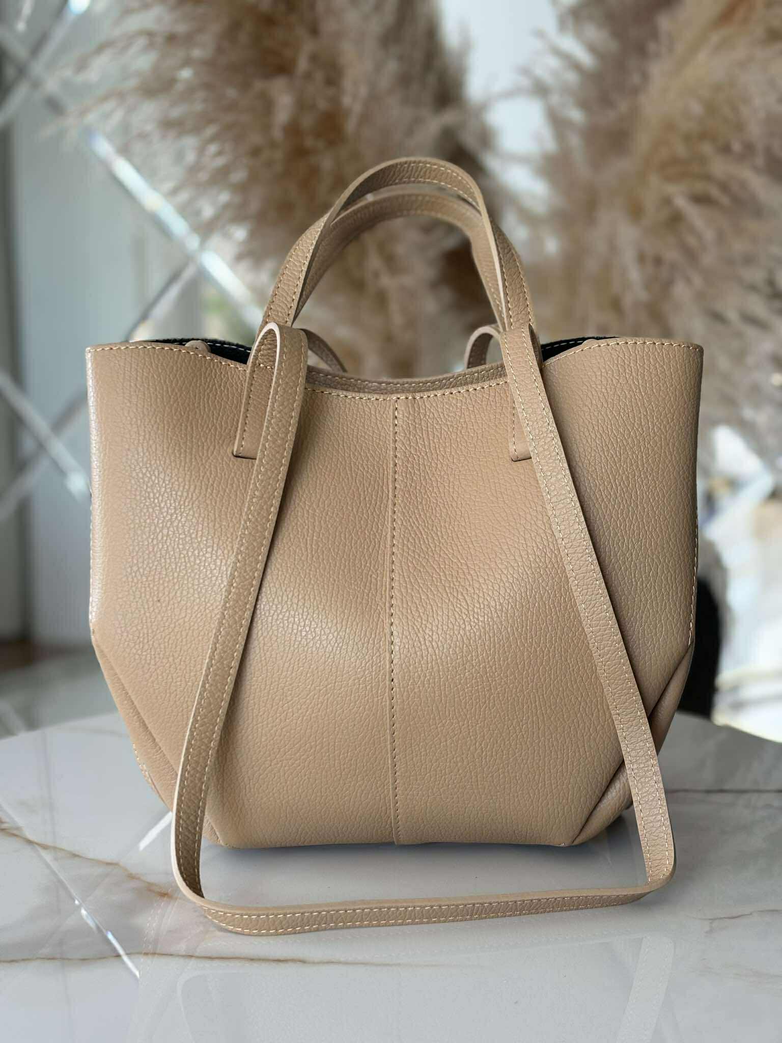 Torebka POLENKA skóra naturalna shopper kuferek 2w1 słony karmel - obrazek 2