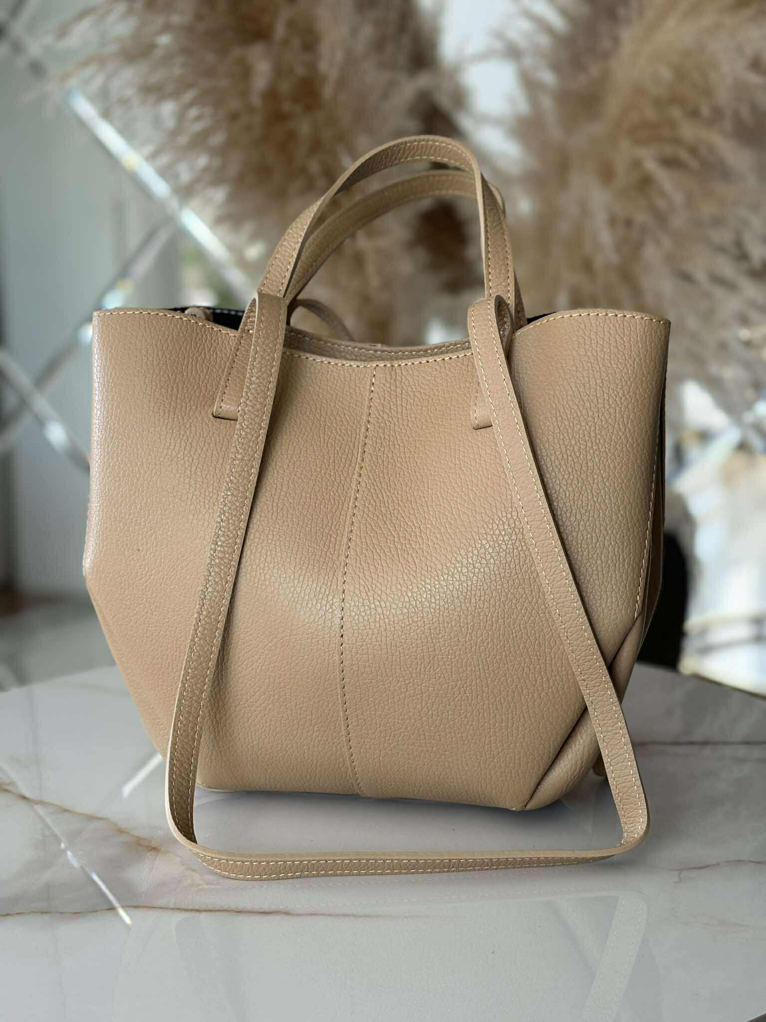 Torebka POLENKA skóra naturalna shopper kuferek 2w1 słony karmel