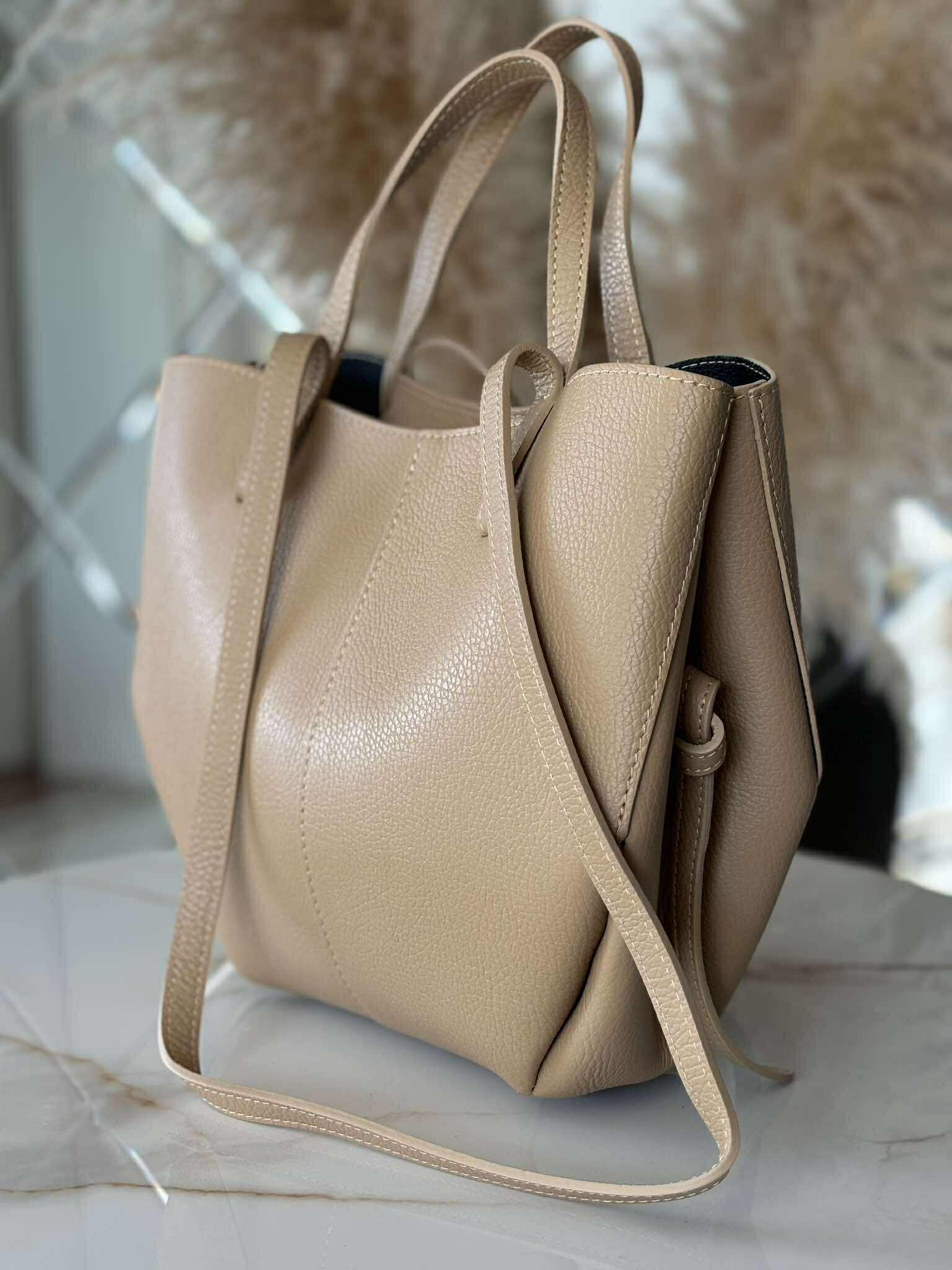 Torebka POLENKA skóra naturalna shopper kuferek 2w1 słony karmel - obrazek 3