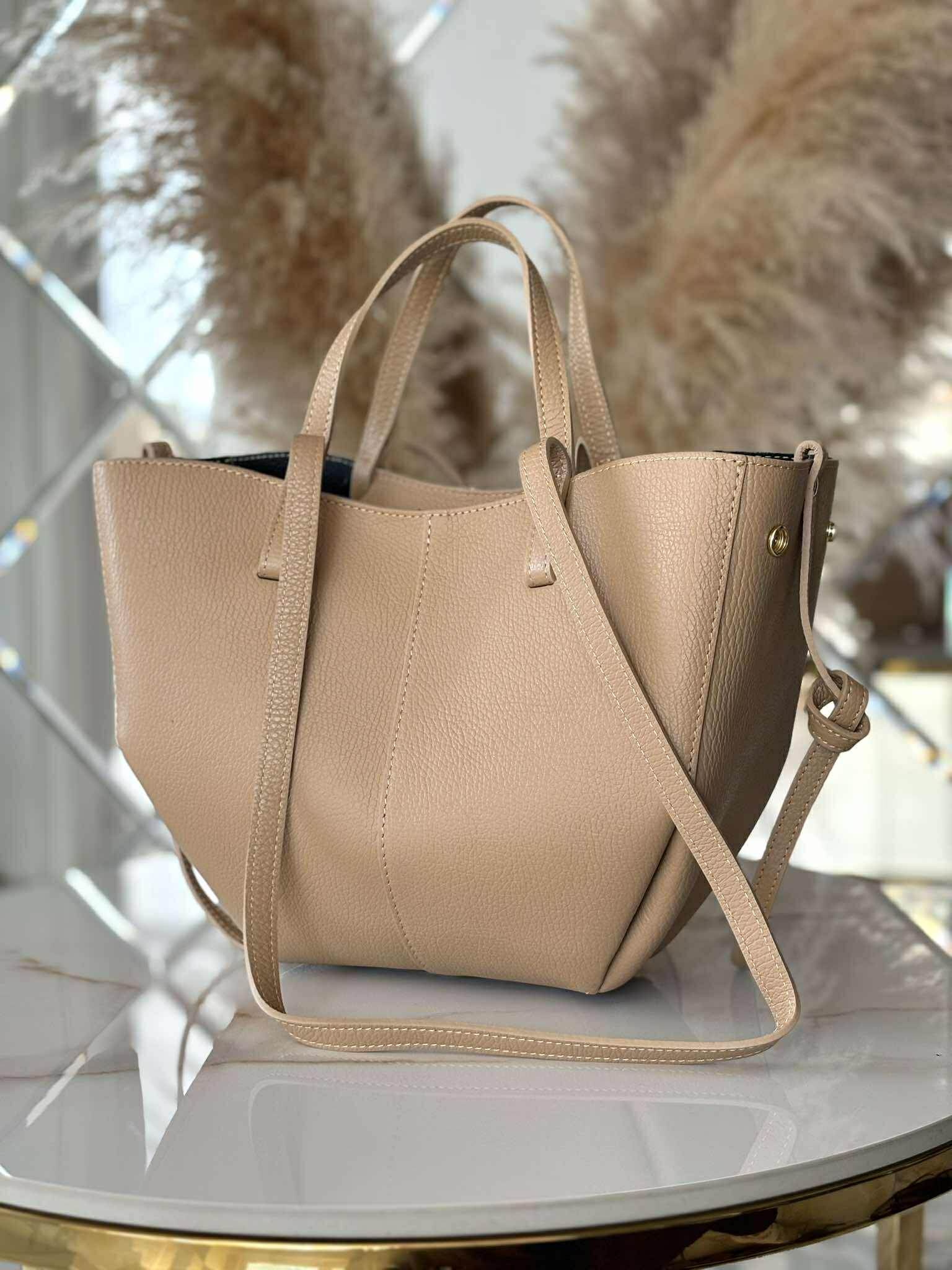 Torebka POLENKA skóra naturalna shopper kuferek 2w1 słony karmel - obrazek 4