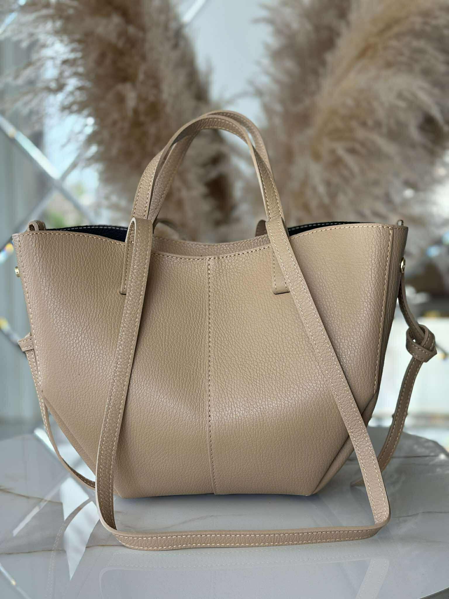 Torebka POLENKA skóra naturalna shopper kuferek 2w1 słony karmel - obrazek 5