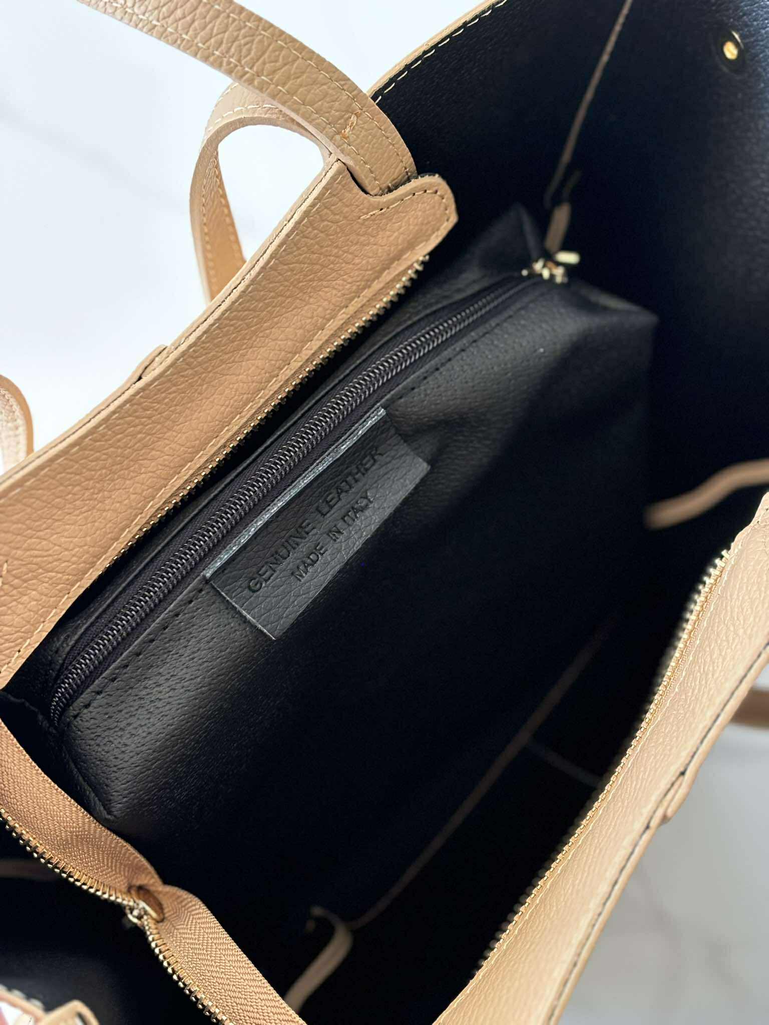 Torebka POLENKA skóra naturalna shopper kuferek 2w1 słony karmel - obrazek 6